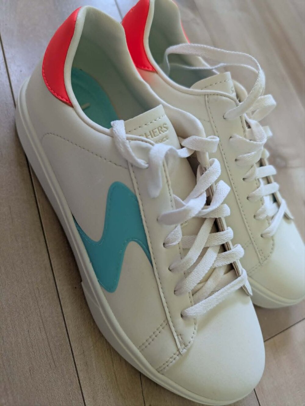 Skechers Court Classics White Aqua Neon Coral Sneakers Women's 8 EU 38